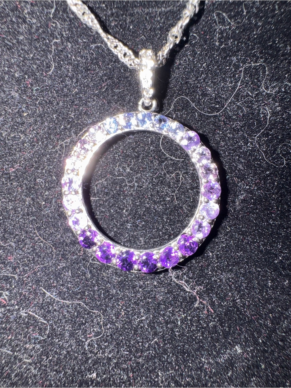 Source Unknown Sterling Silver Circle Necklace with Purple Stones